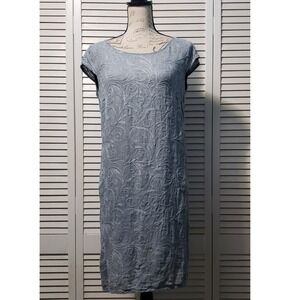 Lina Tomei Pure Linen Shift Dress Women's Large Gray Embroidered Made In Italy